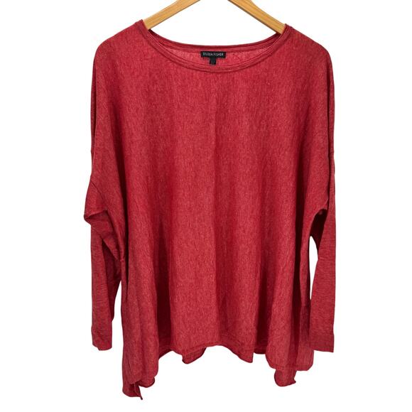 Eileen Fisher Sweater Womens XL Persimmon Red Tencel Alpaca Wool Blend Knit - Picture 1 of 6